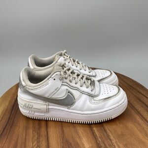 Nike Air Force 1 Shoes Womens Size 8 Shadow Metallic Silver White Casual Sneaker
